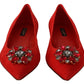 Dolce & Gabbana Crystal Embellished Red Suede Flats