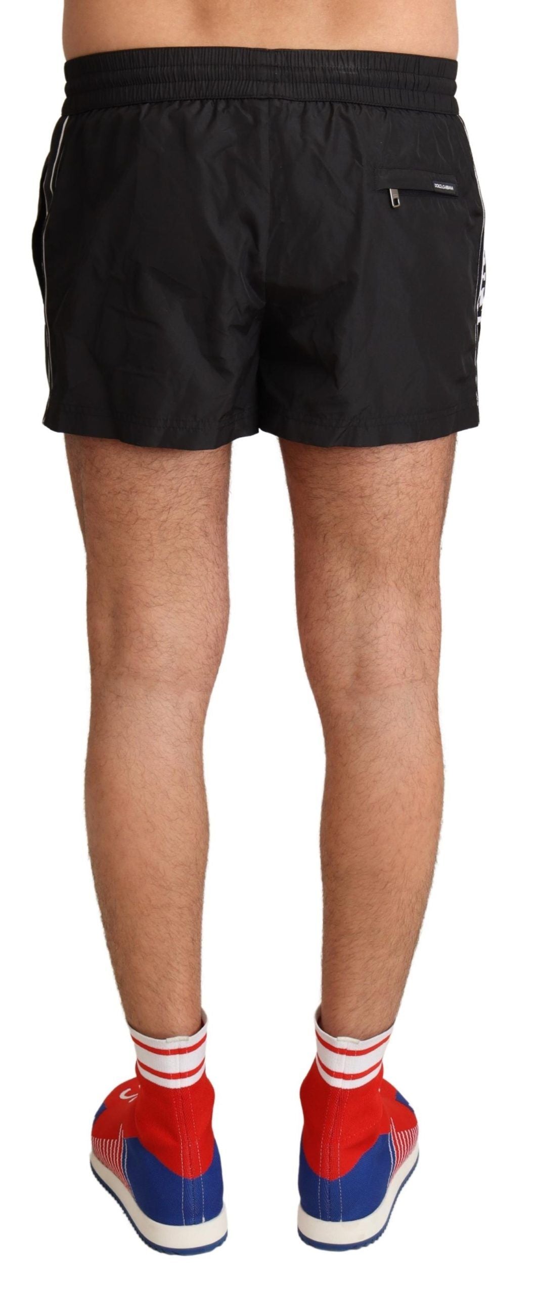 Dolce & Gabbana Elegant Black KING Motive Swim Trunks