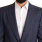 Dolce & Gabbana Elegant Slim Fit Blue Striped Wool Blazer