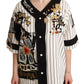 Dolce & Gabbana Elegant Striped V-Neck Blouse with Charms