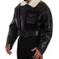 Dolce & Gabbana Black Leather Shearling Biker Coat Jacket
