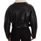 Dolce & Gabbana Black Leather Shearling Biker Coat Jacket