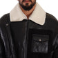 Dolce & Gabbana Black Leather Shearling Biker Coat Jacket