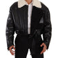 Dolce & Gabbana Black Leather Shearling Biker Coat Jacket