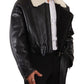 Dolce & Gabbana Black Leather Shearling Biker Coat Jacket