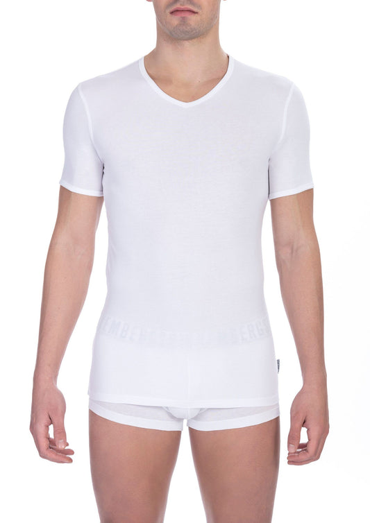 Bikkembergs White Cotton Men's V-Neck T-Shirt