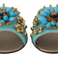 Dolce & Gabbana Blue Crystal Exotic Leather Blue Crystal Sandals