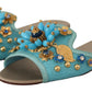 Dolce & Gabbana Blue Crystal Exotic Leather Blue Crystal Sandals