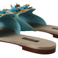 Dolce & Gabbana Blue Crystal Exotic Leather Blue Crystal Sandals