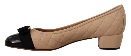 Salvatore Ferragamo Elegant Quilted Leather Pumps in Beige and Black