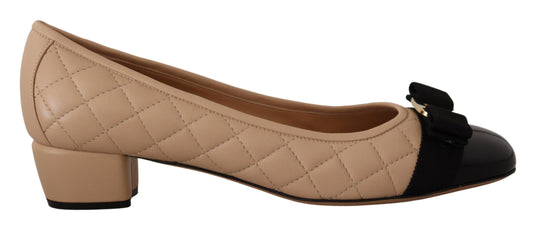 Salvatore Ferragamo Elegant Quilted Leather Pumps in Beige and Black