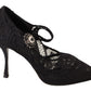 Dolce & Gabbana Black Lace Crystals Heels Mary Jane Pumps Shoes