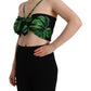 Dolce & Gabbana Black Green Leaf Silk Halter Cropped Top