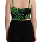Dolce & Gabbana Black Green Leaf Silk Halter Cropped Top