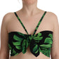 Dolce & Gabbana Black Green Leaf Silk Halter Cropped Top