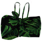 Dolce & Gabbana Black Green Leaf Silk Halter Cropped Top