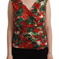 Dolce & Gabbana Elegant V-Neck Geranium Print Silk Tank Top