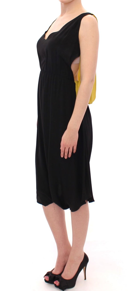 Lamberto Petri Elegant Silk Blend Shift Dress in Black and Yellow