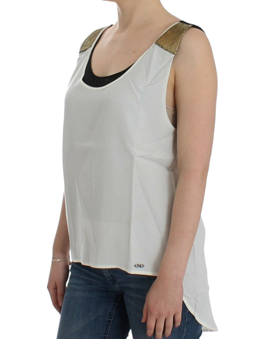 Costume National Elegant Monochrome Sleeveless Top with Gold Accents