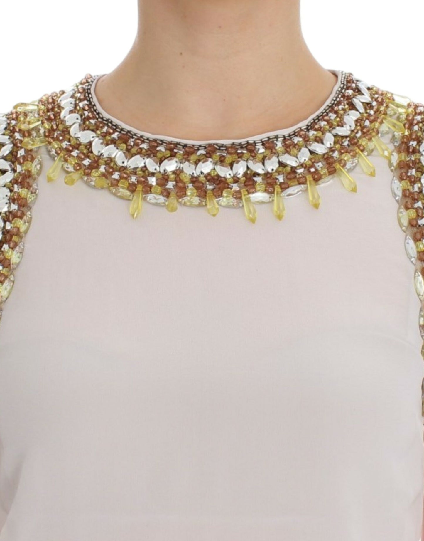 Dolce & Gabbana Elegant Sleeveless Silk Blouse with Crystal Embellishment