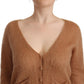 PINK MEMORIES Brown Cardigan V-Neck Long Sleeve Sweater