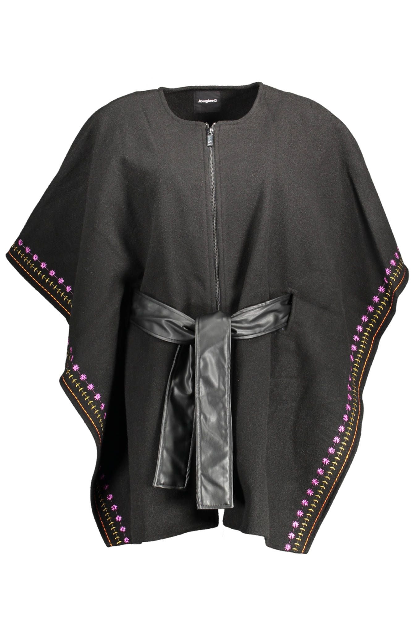 Desigual Elegant Black Poncho with Contrasting Details