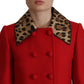Dolce & Gabbana Red Leopard Wool Trenchcoat Jacket