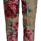 Dolce & Gabbana Beige Floral Dress Formal High Waist Pants