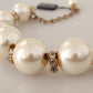 Dolce & Gabbana Elegant Faux Pearl Charm Necklace with Crystal Accents