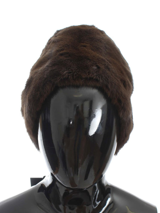 Dolce & Gabbana Luxurious Brown Weasel Fur Beanie