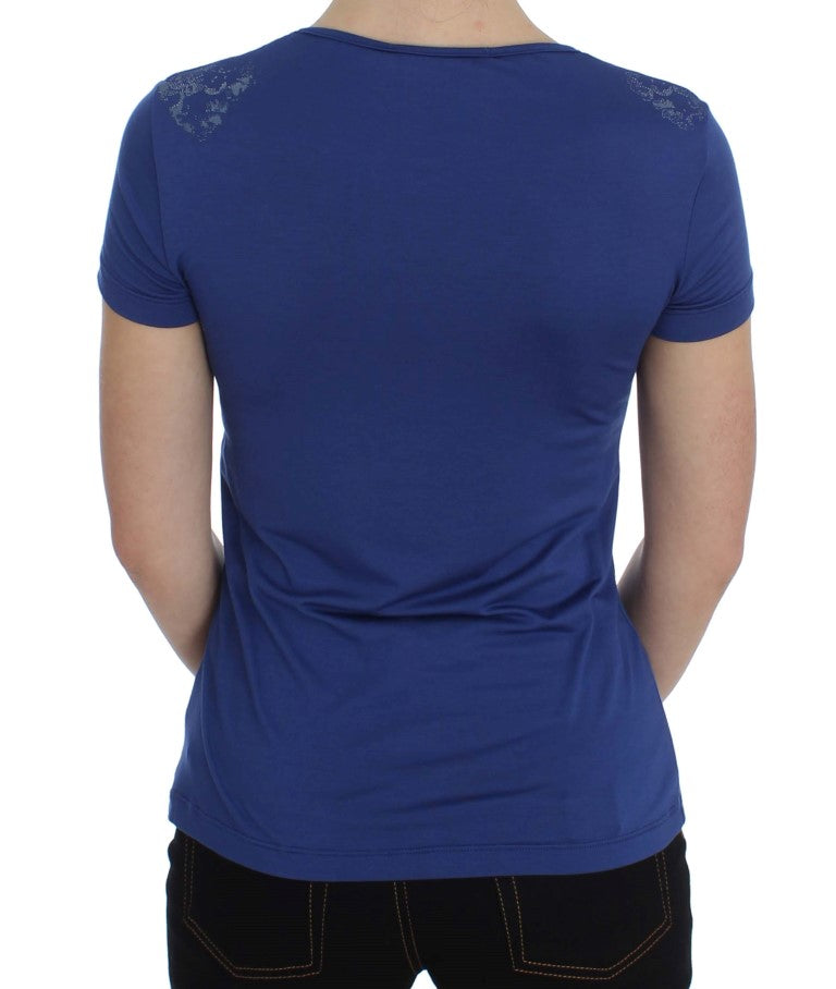 Ermanno Scervino Elegant Blue Crew Neck Tee with Logo Detail