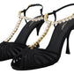 Dolce & Gabbana Elegant Silk Blend Crystal T-Strap Heels