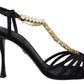 Dolce & Gabbana Elegant Silk Blend Crystal T-Strap Heels