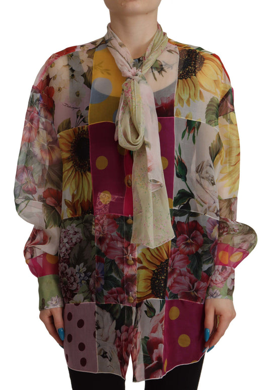 Dolce & Gabbana Multicolor Silk Ascot Collar Blouse