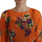 Dolce & Gabbana Orange Floral Print Long Sleeve Blouse