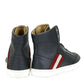 Bally Dark Grey Calf Leather Hi Top Sneaker With Red Beige