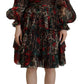 Dolce & Gabbana Silk Leopard Print & Red Roses Dress