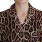 Dolce & Gabbana Brown Leopard Print Long Sleeves Blouse Top