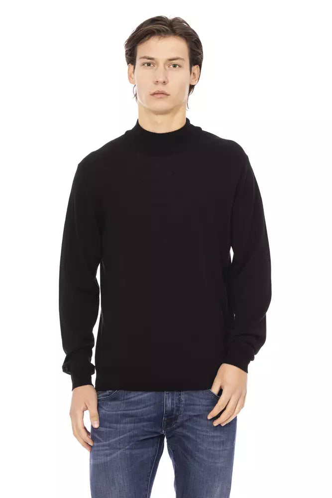 Baldinini Trend Black Fabric Men Turtleneck Sweater