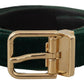 Dolce & Gabbana Emerald Velvet Designer Belt with Golden Buckle