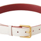 Dolce & Gabbana Elegant White Leather Belt with Engraved Buckle