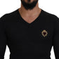 Dolce & Gabbana Gray Cashmere V-neck Gold Heart Sweater