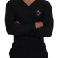 Dolce & Gabbana Gray Cashmere V-neck Gold Heart Sweater