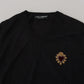 Dolce & Gabbana Gray Cashmere V-neck Gold Heart Sweater