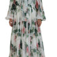 Dolce & Gabbana Elegant White Silk Maxi Dress with Rose Print