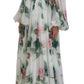 Dolce & Gabbana Elegant White Silk Maxi Dress with Rose Print