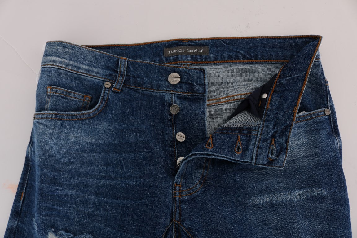 Frankie Morello Chic Slim Fit Blue Distressed Jeans