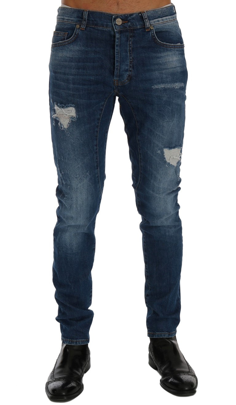 Frankie Morello Chic Slim Fit Blue Distressed Jeans