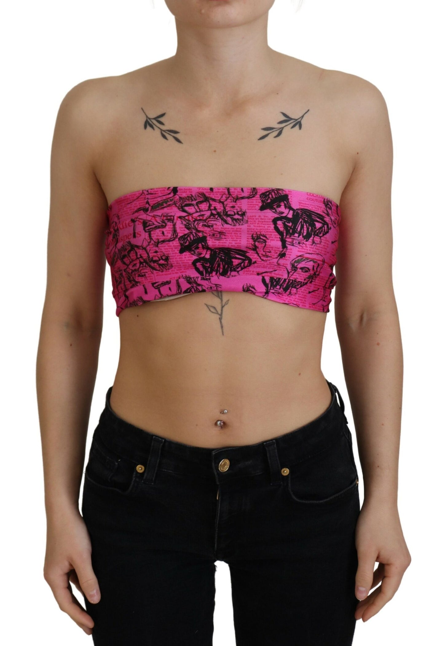 John Galliano Chic Pink Newspaper Print Cropped Top