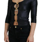 Dolce & Gabbana Elegant Black 3/4 Sleeve Top with Gold Detailing